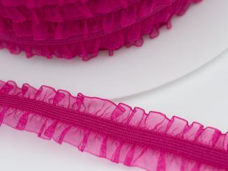 Elastische beidseitige Rüsche glänzend, 15 mm, pink 