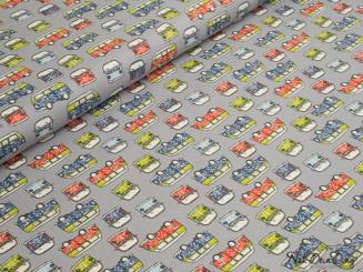 Baumwollstoff grau mit VW-Bussen 