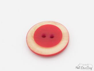 Knopf, 2 Loch, Holzoptik, rot, rund, 15 mm 