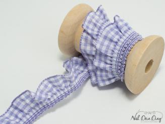 Karo-Rüschenband, lila weiß kariert 