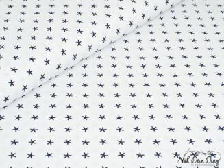 Ripsstoff, weiß m. blauen Seesternen 