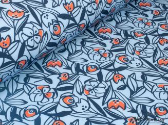 Softshell Blumen, blau/orange 