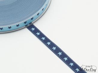 Webband schmales Sternchenband, hellblau-marine 