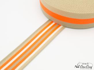 Gurtband, 40 mm, gestreift, beige/ neon orange 