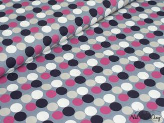 Baumwollstoff Punkte, grau/beere 