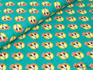 Baumwollstoff schraffiert mit Blumen 