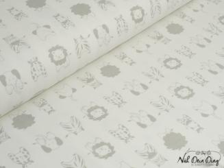 Flanell weiß mit grauen Tieren 