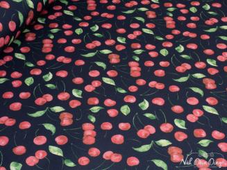 Canvas mit PVC Rückseite dunkelblau mit roten Kirschen 