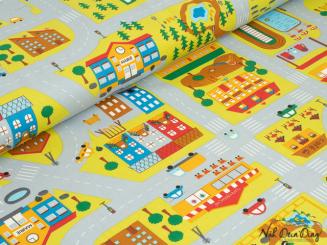 Baumwollstoff Stadt mit Straßen 