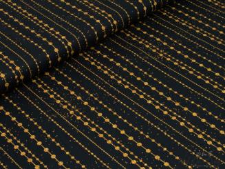 Baumwollstoff schwarz mit goldenen Kugelketten 