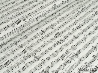 Baumwollstoff Noten, weiß/schwarz 