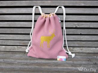 Turnbeutel-Rucksack Wollwalk altrosa mit Hirsch 