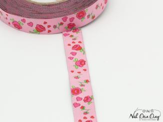 Webband Rosen und Herzen rosa 