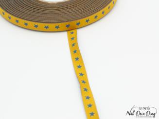 Webband schmales Sternchenband, senfgelb/petrol 