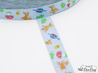 Webband Zwerge und Waldtiere hellblau 