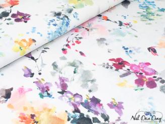 Baumwoll-Canvas Aquarell-Blumen, Überbreite 