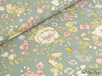 Dekostoff Blumen und Schmetterlinge 