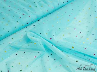 Tüll, türkis mit Herzchen 