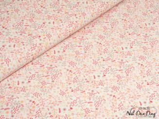Baumwollstoff Blüten rosa/grau 