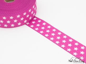 Gurtband, 30 mm, pink weiße Sterne 