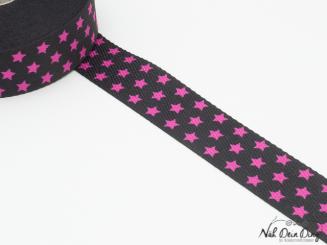Gurtband, 30 mm, schwarz pinke Sterne 
