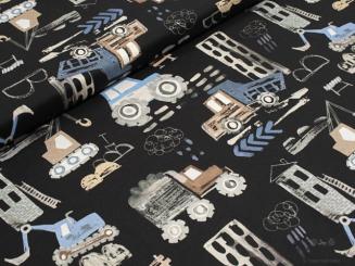 Baumwollstoff Baufahrzeuge, gemalt 