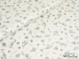 Baumwollstoff Fische, grau 