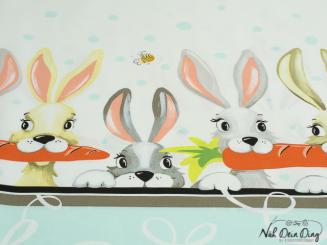 Baumwollstoff, Spiegelbordüre Hasen 