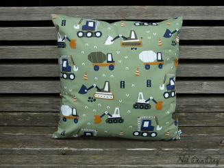 Kissenbezug 40x40 cm Baufahrzeuge grün 