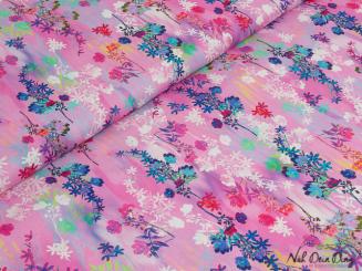 Baumwollstoff, Wiese, pink 