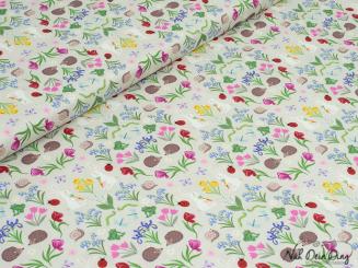 Baumwollstoff, Blumen und Tiere 