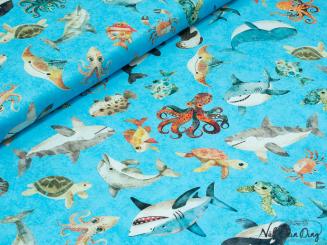 Baumwollstoff funny fish 