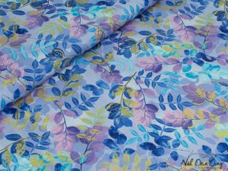 Baumwollstoff Blätter lila/gold 