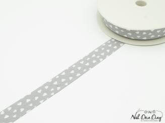 Baumwoll-Schrägband gefalzt 40/20 Herzchen, grau 