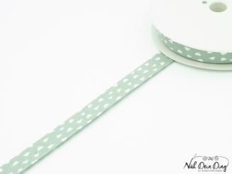 Baumwoll-Schrägband gefalzt 40/20 Herzchen, oldmint 