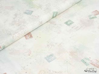 Baumwollstoff Weltkarte mit Briefmarken 