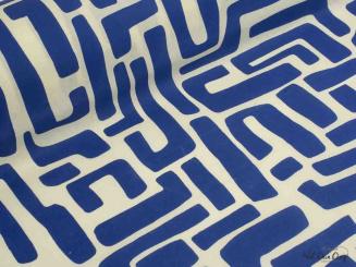Baumwolle beschichtet, grafisch blau/creme 
