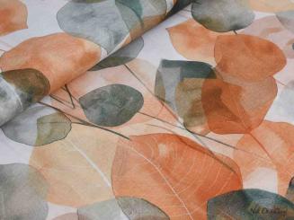 Baumwoll-/Leinenmischung Blätter orange/grün 