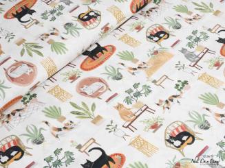 Baumwollstoff botanical cat 