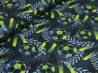 Baumwollstoff Fußball, blau/grün 