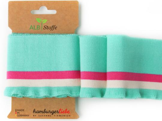 Cuff me Strickbündchen Frill, mint mit pink und creme, GOTS zert. 