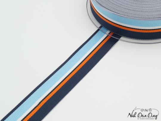 Ripsband gestreift blau/weiß/orange 