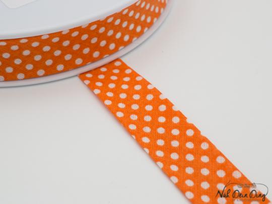 Baumwoll-Schrägband gefalzt 40/20 orange mit weißen Punkten 