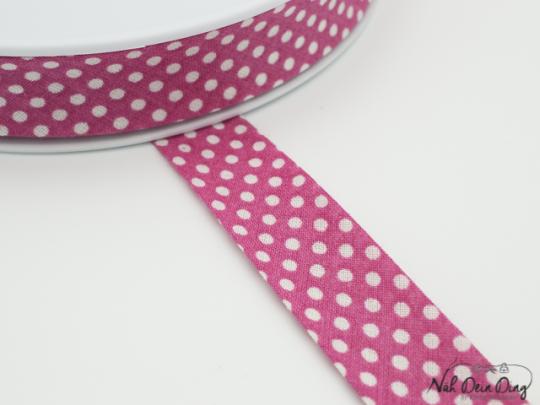 Baumwoll-Schrägband gefalzt 40/20 pink mit weißen Punkten 