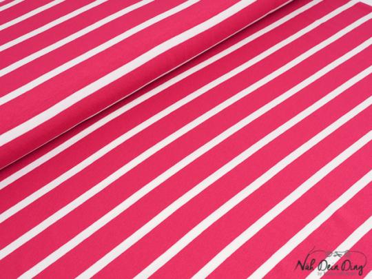 Viskose-Jersey pink mit weißen Streifen 