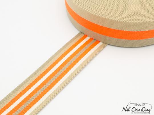 Gurtband, 40 mm, gestreift, beige/ neon orange 
