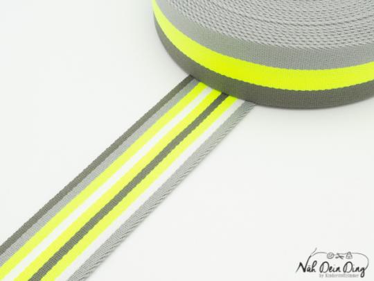 Gurtband, 40 mm, gestreift, grau/ neon gelb 