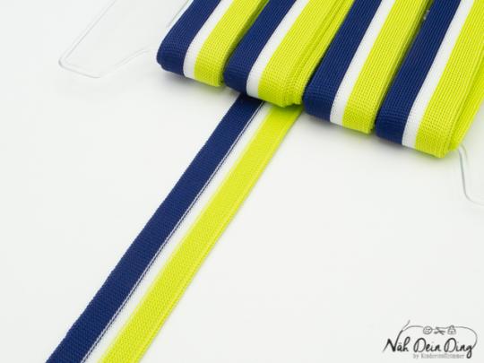 Strickband, neongrün/weiß/blau, querelastisch 
