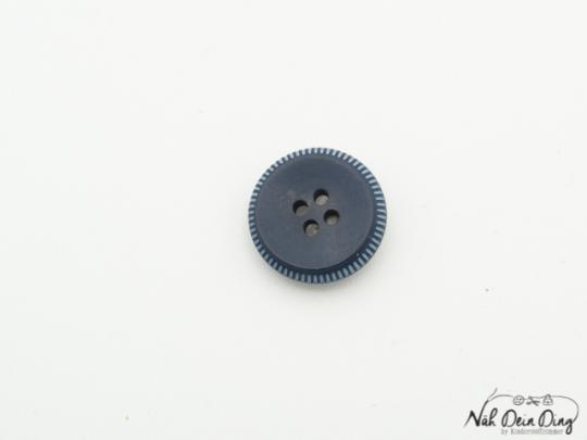 Knopf, 15 mm, 2Loch, blau, mit geriffeltem Rand 