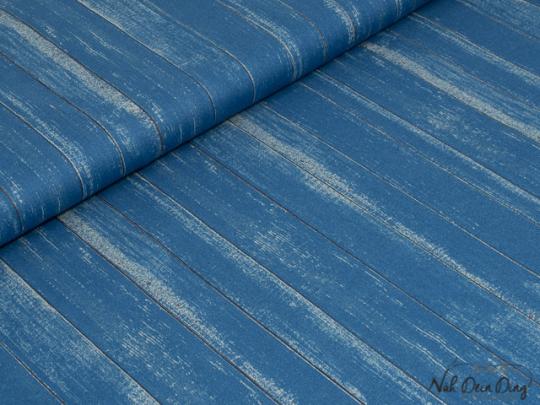 Baumwollstoff, blaue Holzdielen 